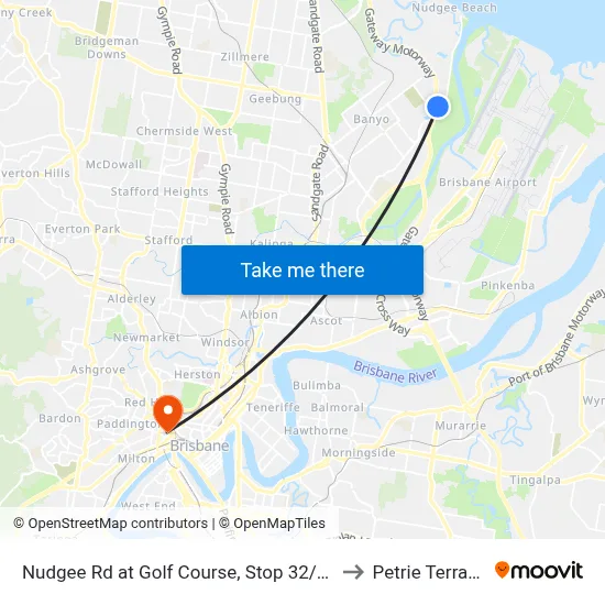Nudgee Rd at Golf Course, Stop 32/35 to Petrie Terrace map