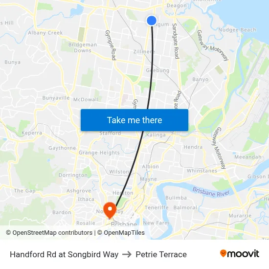 Handford Rd at Songbird Way to Petrie Terrace map