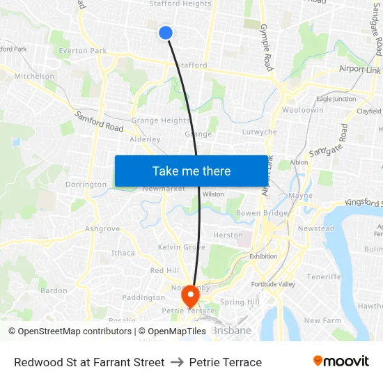 Redwood St at Farrant Street to Petrie Terrace map