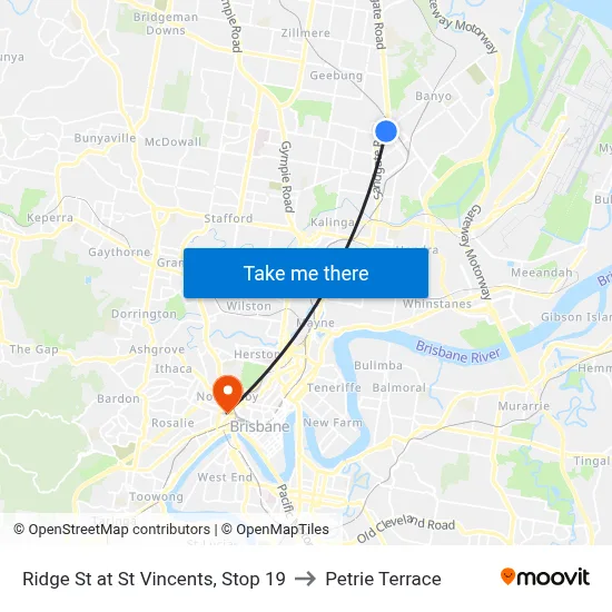 Ridge St at St Vincents, Stop 19 to Petrie Terrace map