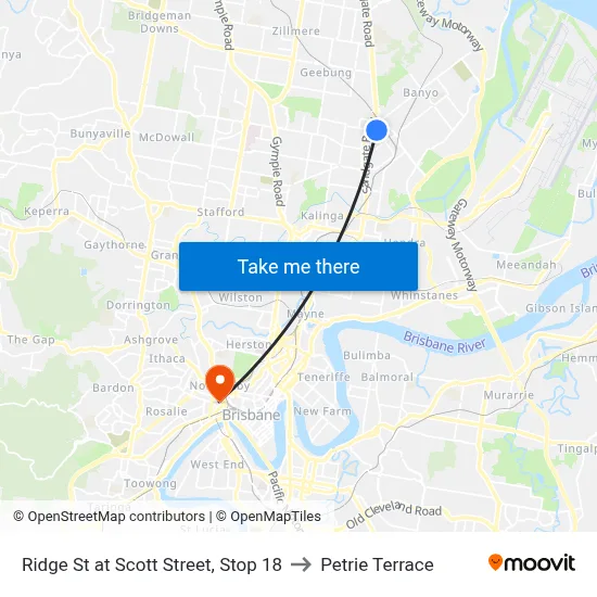 Ridge St at Scott Street, Stop 18 to Petrie Terrace map