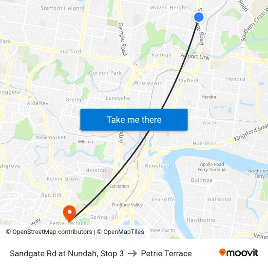 Sandgate Rd at Nundah, Stop 3 to Petrie Terrace map