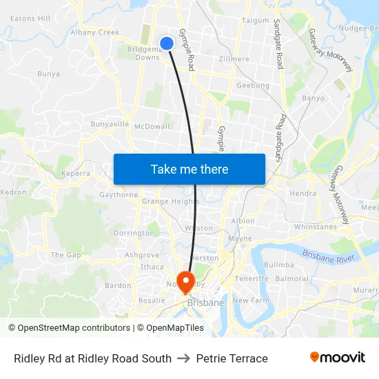 Ridley Rd at Ridley Road South to Petrie Terrace map