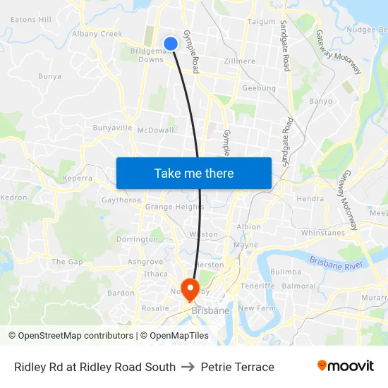 Ridley Rd at Ridley Road South to Petrie Terrace map