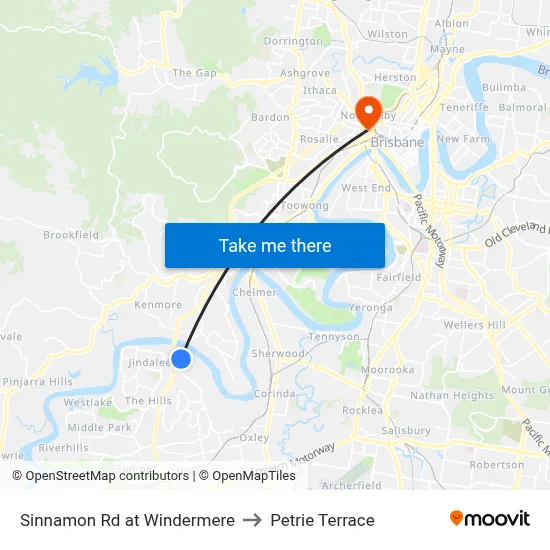 Sinnamon Rd at Windermere to Petrie Terrace map