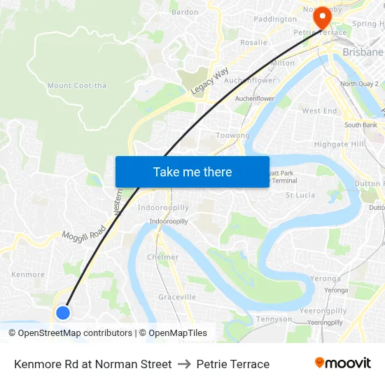 Kenmore Rd at Norman Street to Petrie Terrace map