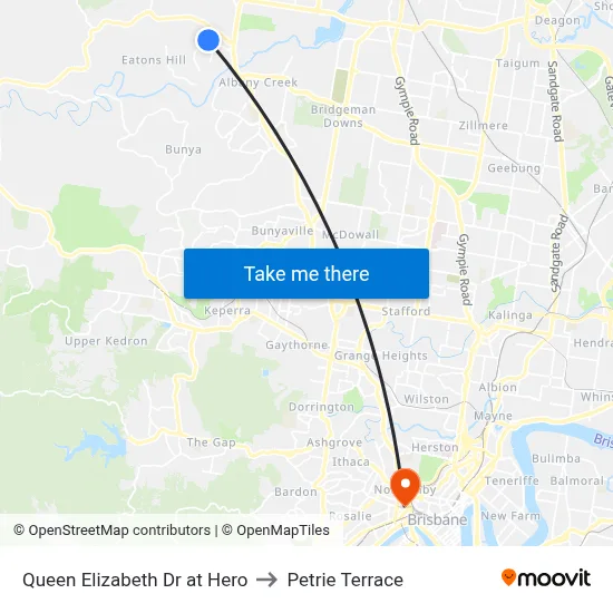 Queen Elizabeth Dr at Hero to Petrie Terrace map