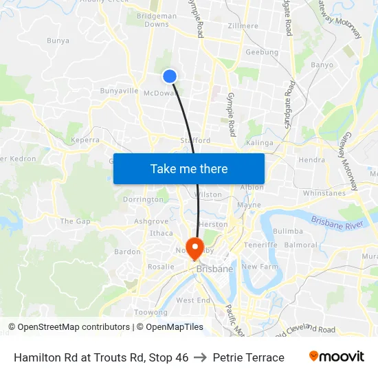 Hamilton Rd at Trouts Rd, Stop 46 to Petrie Terrace map