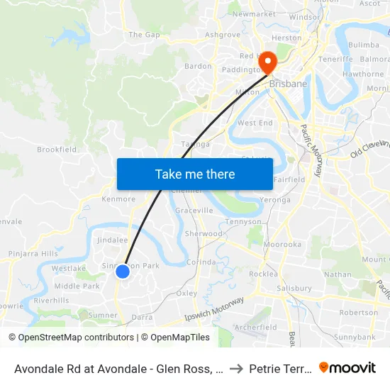 Avondale Rd at Avondale - Glen Ross, Stop 61 to Petrie Terrace map
