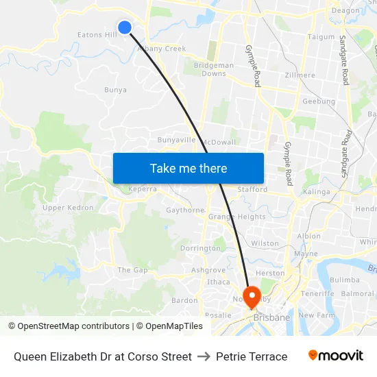 Queen Elizabeth Dr at Corso Street to Petrie Terrace map
