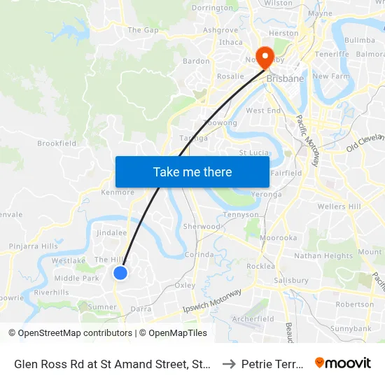 Glen Ross Rd at St Amand Street, Stop 53 to Petrie Terrace map