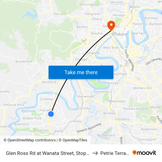 Glen Ross Rd at Wanata Street, Stop 54 to Petrie Terrace map