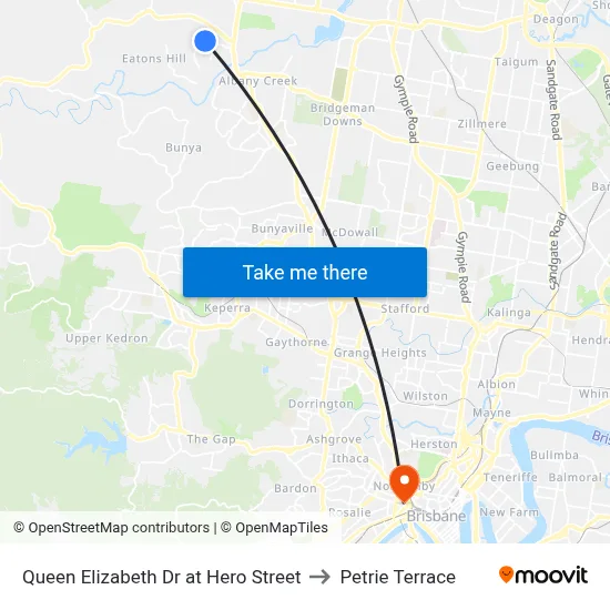 Queen Elizabeth Dr at Hero Street to Petrie Terrace map