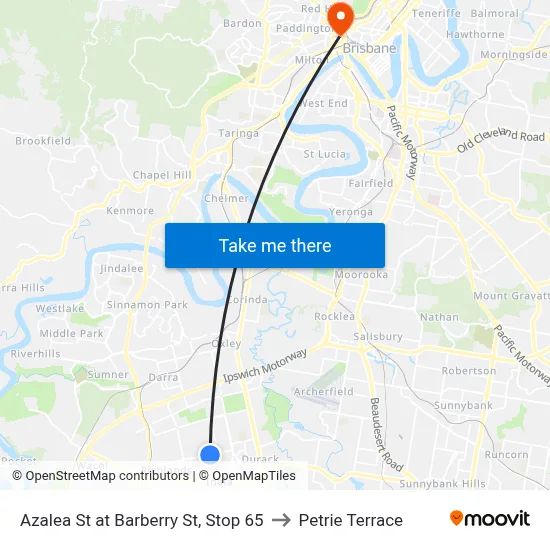 Azalea St at Barberry St, Stop 65 to Petrie Terrace map