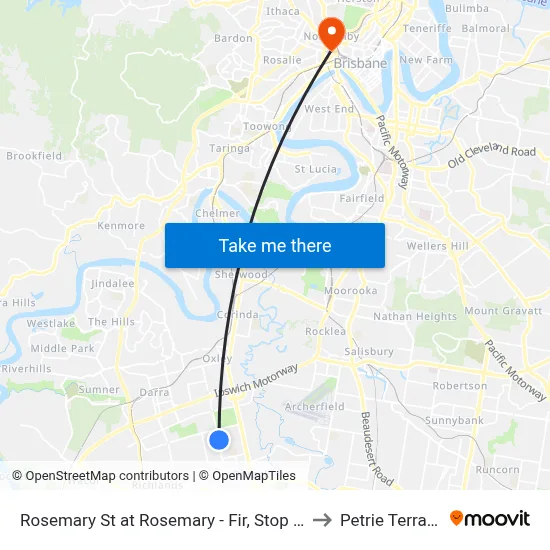 Rosemary St at Rosemary - Fir, Stop 73 to Petrie Terrace map