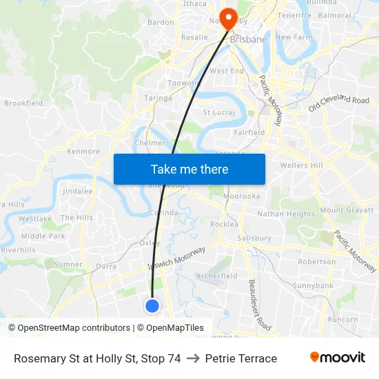 Rosemary St at Holly St, Stop 74 to Petrie Terrace map