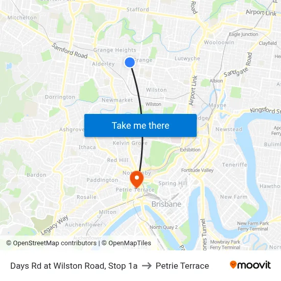 Days Rd at Wilston Road, Stop 1a to Petrie Terrace map