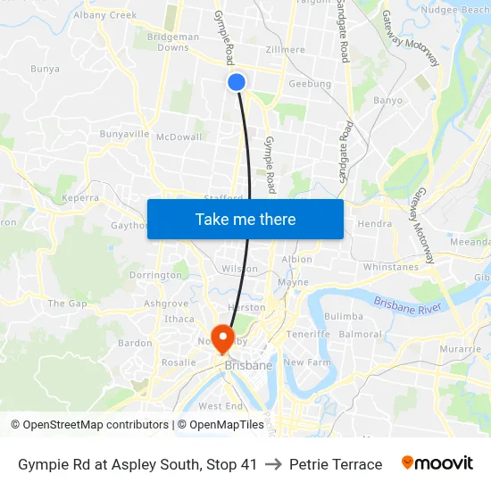 Gympie Rd at Aspley South, Stop 41 to Petrie Terrace map
