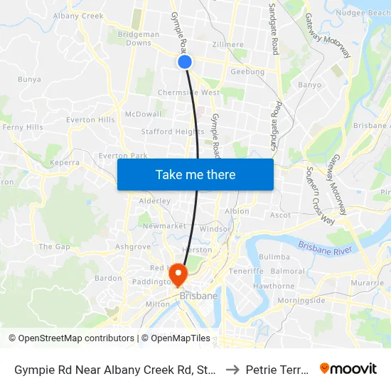 Gympie Rd Near Albany Creek Rd, Stop 42 to Petrie Terrace map