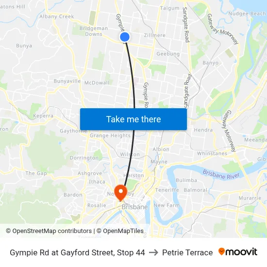Gympie Rd at Gayford Street, Stop 44 to Petrie Terrace map