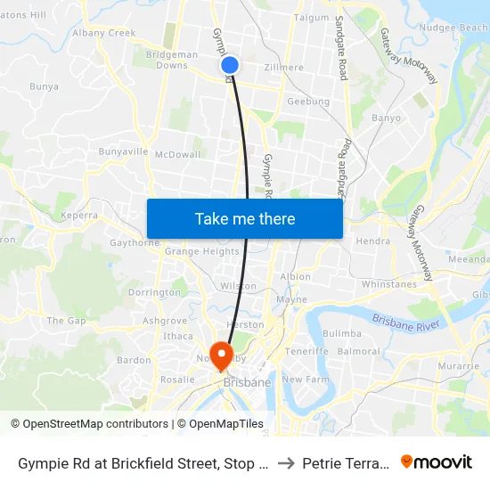 Gympie Rd at Brickfield Street, Stop 45 to Petrie Terrace map