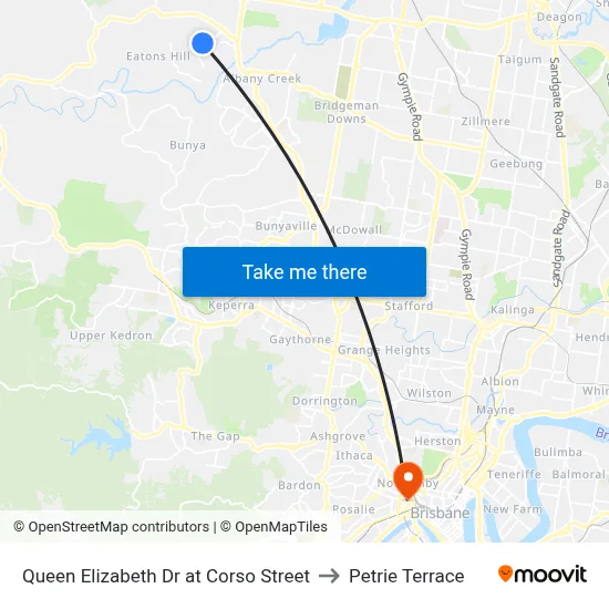 Queen Elizabeth Dr at Corso Street to Petrie Terrace map
