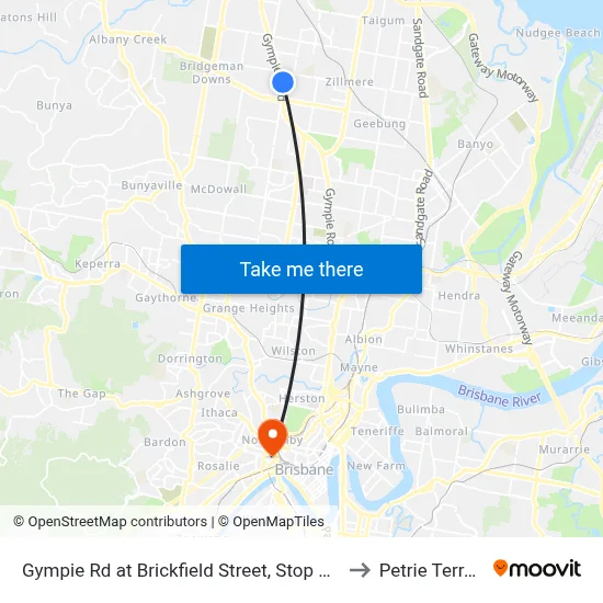 Gympie Rd at Brickfield Street, Stop 45/44 to Petrie Terrace map