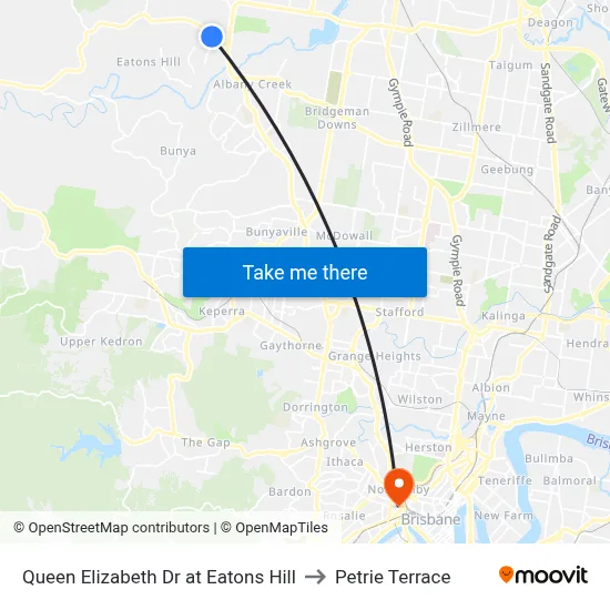 Queen Elizabeth Dr at Eatons Hill to Petrie Terrace map