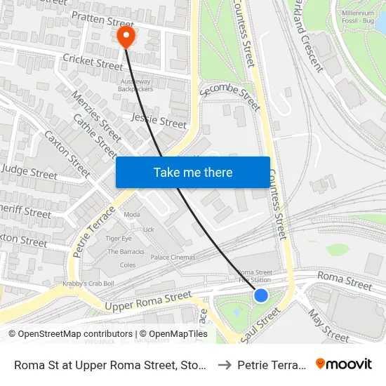 Roma St at Upper Roma Street, Stop 3 to Petrie Terrace map
