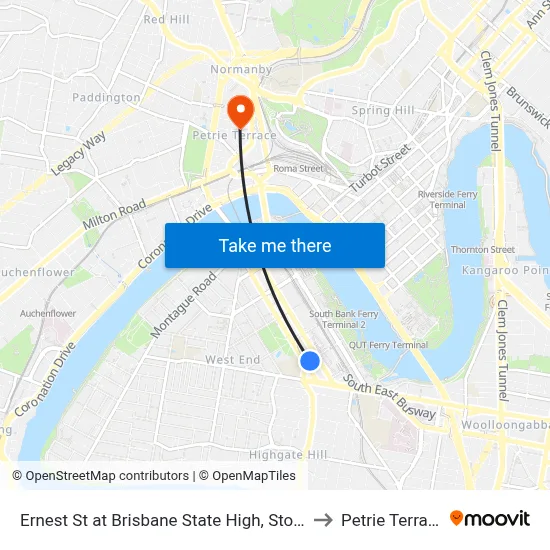 Ernest St at Brisbane State High, Stop 3 to Petrie Terrace map