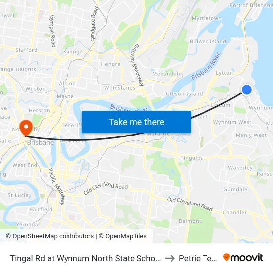 Tingal Rd at Wynnum North State School, Stop 10/5 to Petrie Terrace map
