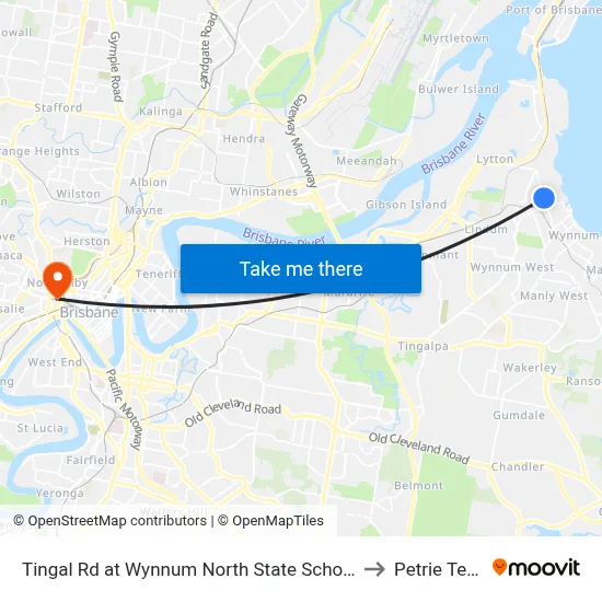 Tingal Rd at Wynnum North State School, Stop 10/5 to Petrie Terrace map