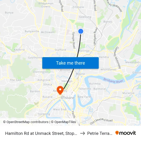 Hamilton Rd at Unmack Street, Stop 50 to Petrie Terrace map