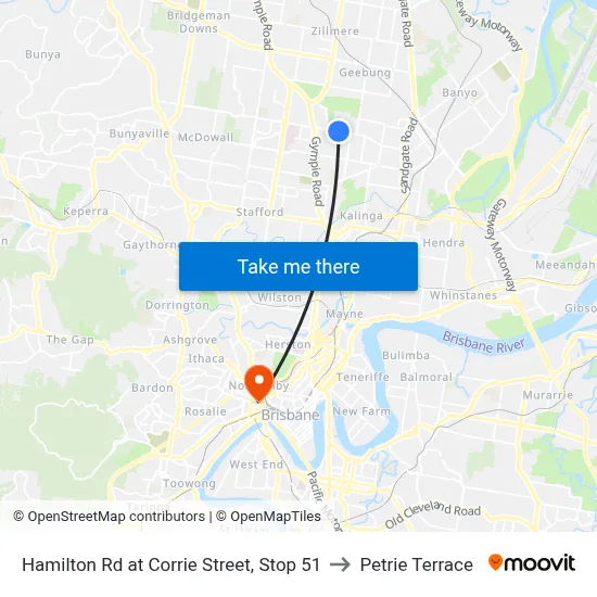 Hamilton Rd at Corrie Street, Stop 51 to Petrie Terrace map
