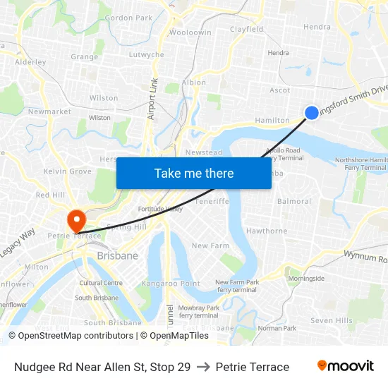 Nudgee Rd Near Allen St, Stop 29 to Petrie Terrace map