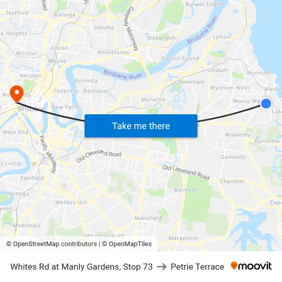Whites Rd at Manly Gardens, Stop 73 to Petrie Terrace map