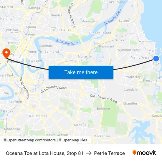Oceana Tce at Lota House, Stop 81 to Petrie Terrace map