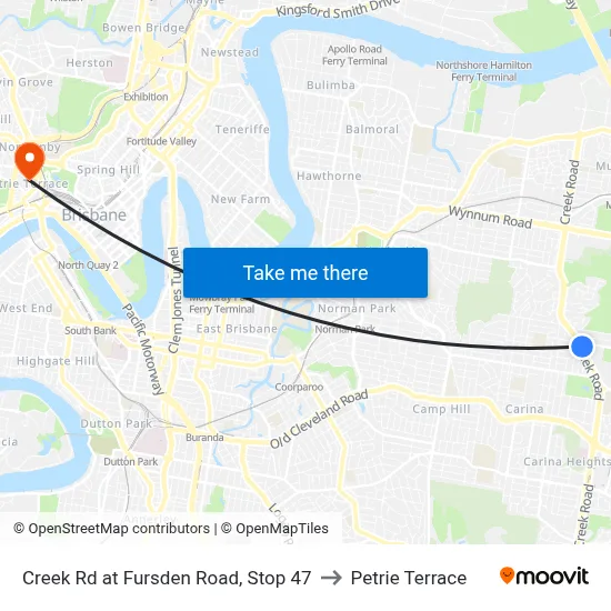 Creek Rd at Fursden Road, Stop 47 to Petrie Terrace map