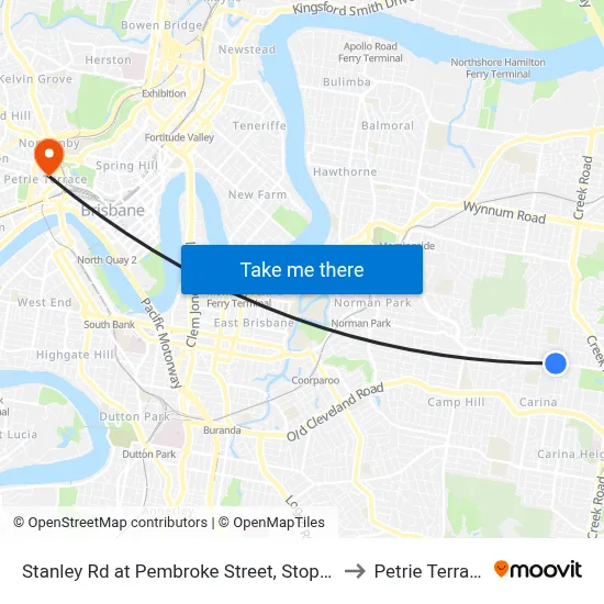Stanley Rd at Pembroke Street, Stop 42 to Petrie Terrace map