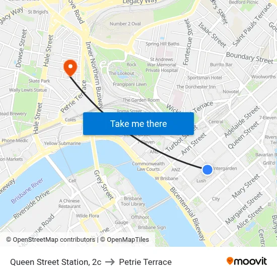 Queen Street Station, 2c to Petrie Terrace map