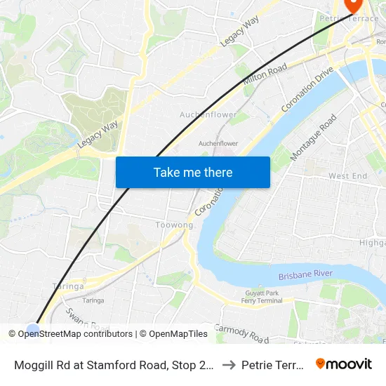 Moggill Rd at Stamford Road, Stop 22/23 to Petrie Terrace map