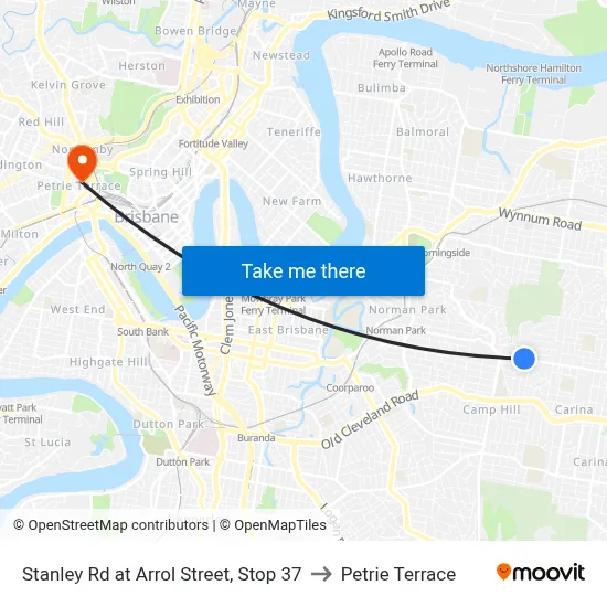 Stanley Rd at Arrol Street, Stop 37 to Petrie Terrace map