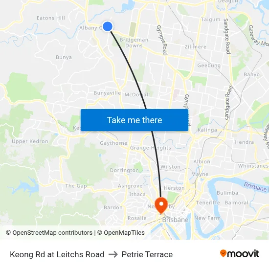 Keong Rd at Leitchs Road to Petrie Terrace map