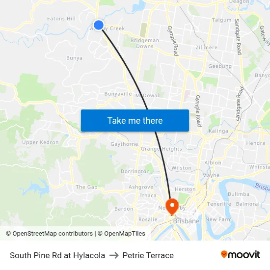 South Pine Rd at Hylacola to Petrie Terrace map