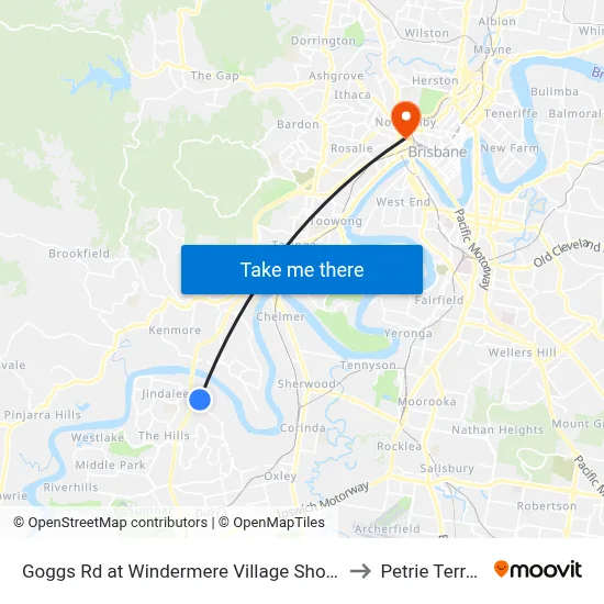 Goggs Rd at Windermere Village Shopping to Petrie Terrace map