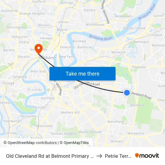 Old Cleveland Rd at Belmont Primary School to Petrie Terrace map