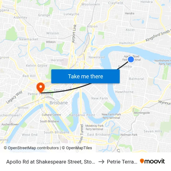 Apollo Rd at Shakespeare Street, Stop 39 to Petrie Terrace map