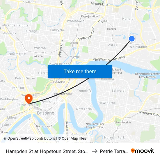 Hampden St at Hopetoun Street, Stop 30 to Petrie Terrace map