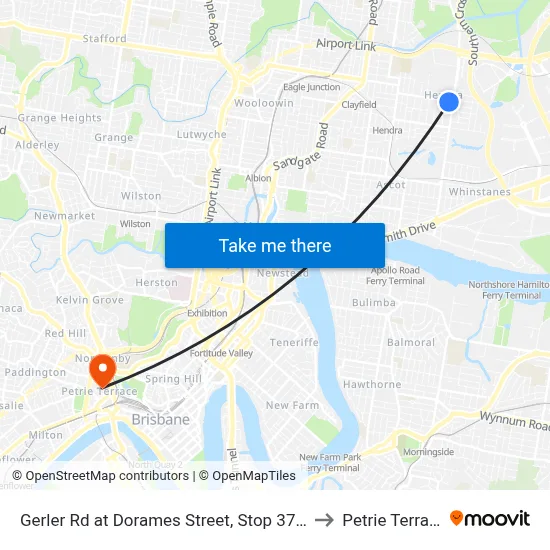 Gerler Rd at Dorames Street, Stop 37/36 to Petrie Terrace map