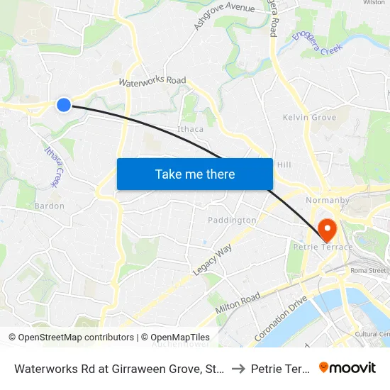 Waterworks Rd at Girraween Grove, Stop 21/22 to Petrie Terrace map
